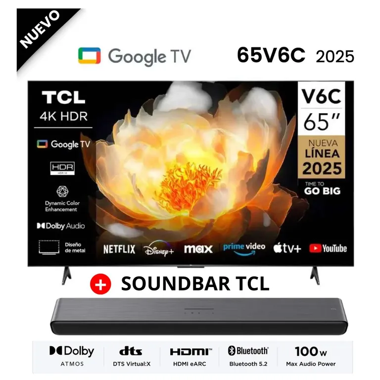Televisor 65 UHD 4K Smart TV 65V6C + Soundbar
