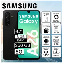 SAMSUNG - Celular Galaxy A26 5G 6.7" Pulg. 8GB RAM 256GB Android 15 - Blue Black