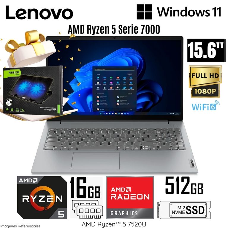 Laptop V15 G4 AMN AMD Ryzen 5 7520U 16GB RAM 512GB SSD 15.6" FHD - 82YU00XYLM + Regalo
