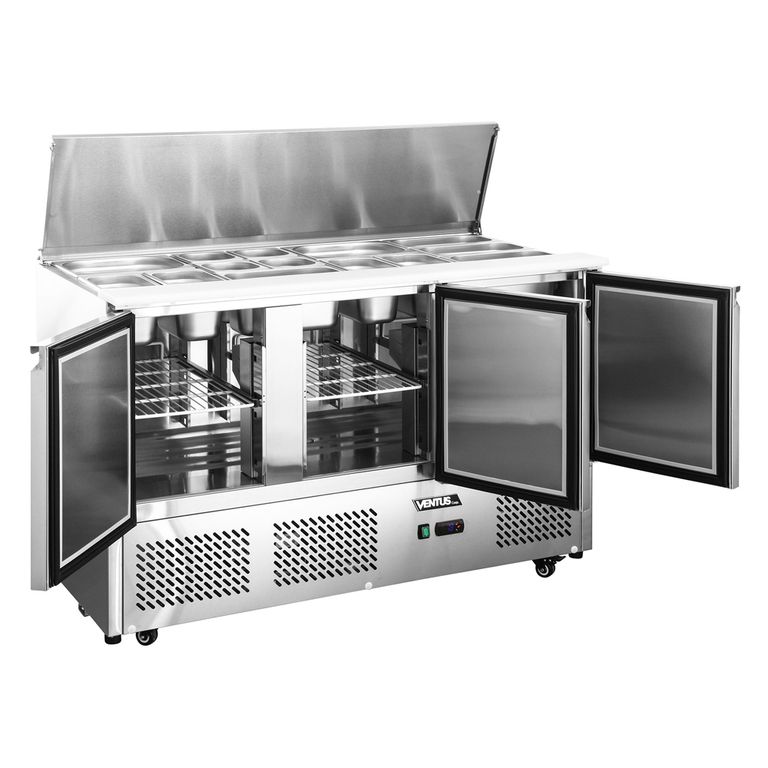 Mesa Ensaladera Acerada Inoxidable de 3 puertas