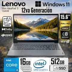LENOVO - IdeaPad Slim 3 15IAH8 15.6" FHD Gris ártico Core i5-12450H 16GB RAM 512GB SSD