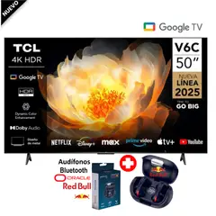 TCL - Televisor 50 UHD 4K Smart GOOGLE TV 50V6C+ Audífono ORACLE Red Bull