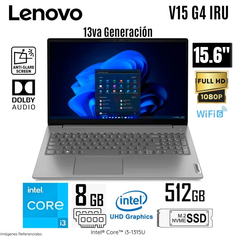 Laptop V15 G4 IRU Intel Core i3-1315U 8GB RAM 512GB SSD 15.6" FHD Free Dos - 83A100EMLM