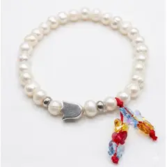 FERNANDA ROMERO JOYAS Y ACCESORIOS - Pulsera Elástica - Tulipán y Mariposas de Cristal - Alegría, Felicidad - Perlas, Plata y Cristales