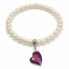 FERNANDA ROMERO JOYAS Y ACCESORIOS - Pulsera Elástica - Devoted 2 You - Corazón - Felicidad - Perlas, Plata y Cristal