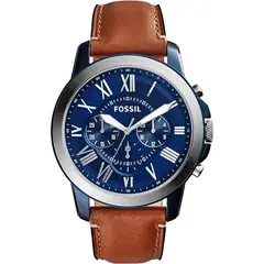 FOSSIL - RELOJ GRANT ME3099 HOMBRE CRONÓGRAFO CORREA CUERO PLATA AZUL