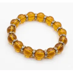 FERNANDA ROMERO JOYAS Y ACCESORIOS - Pulsera Elástica - Felicidad - Color Ámbar con Donitas Plateadas