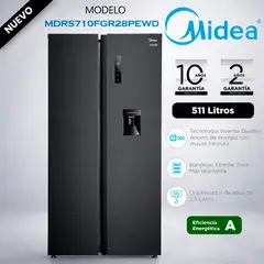 Midea - MDRS710FGR28PEWD - Refrigeradora Side By Side CDispensador Inverter 511Lts Inox Negro,