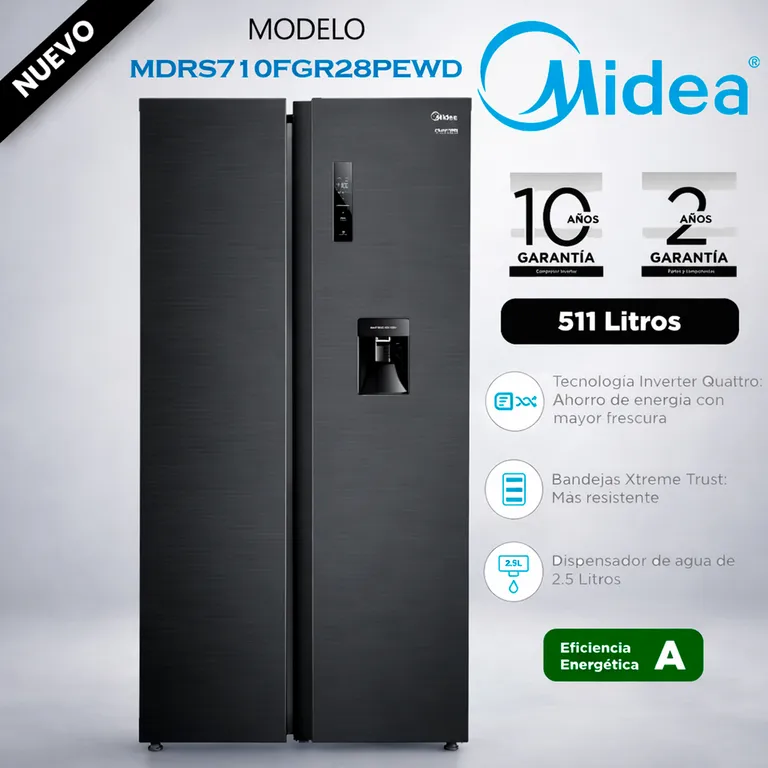 MDRS710FGR28PEWD - Refrigeradora Side By Side CDispensador Inverter 511Lts Inox Negro,