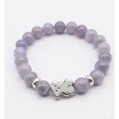 FERNANDA ROMERO JOYAS Y ACCESORIOS - Pulsera Elástica modelo Osito Teddy de Plata y Piedra Aguamarina