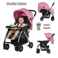 BHAPPY - Coche para Bebe con Mango Reversible Rosa