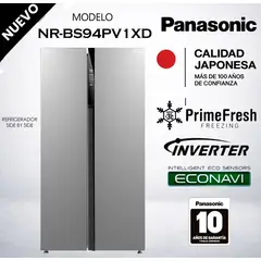 Panasonic - Refrigeradora side by side de 569 L con tecnología de refrigeración envolvente NR-BS94PV1XD