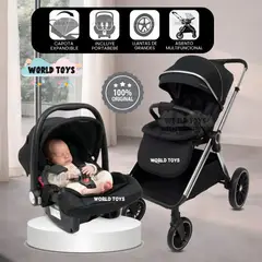 Baby - Coche Moisés Travel System «TAUROX» con Porta Bebé Black
