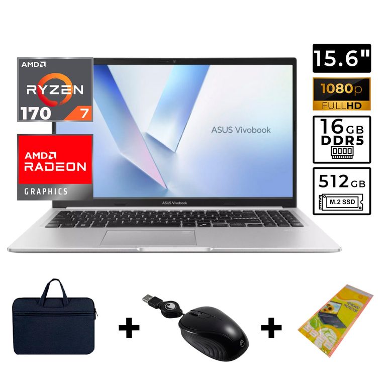 LAPTOP VIVOBOOK 15 M1502NAQ-BQ041, AMD RYZEN 7 170, 16GB DDR5, 512GB SSD M.2, 15.6" FHD IPS