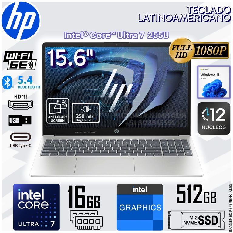 Laptop Notebook AI 15-FD2373LA 15.6" FHD Intel® Core™ Ultra 7 255U 24GB RAM DDR5 512GB SSD D2KA8LA#ABM