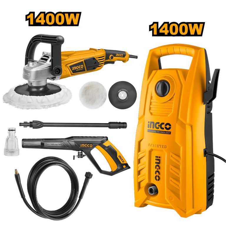 COMBO PULIDORA INGCO 1400W 7" AP140016 + HIDROLAVADORA INGCO 1400W 130 BAR HPWR14008
