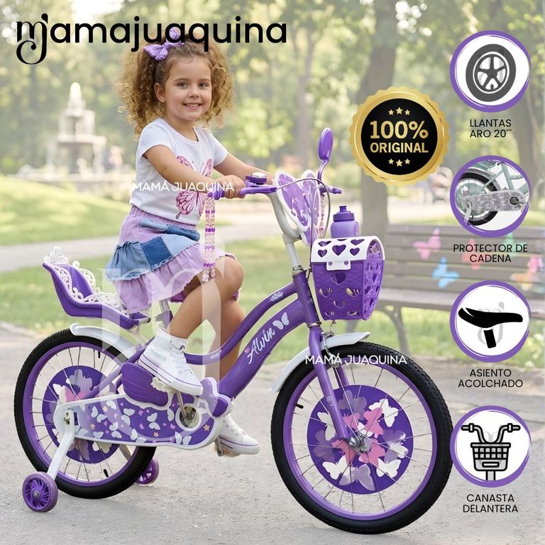 Bicicleta Campera para Niña Aro 20 «ALANIS» con Canasta Multi Purple