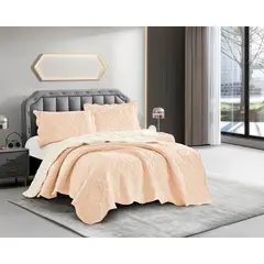 GOLDSUN - CUBRECAMA 3 PIEZA TELA CON REVERSO CARNERITO 2 PLAZAS PREMIUN