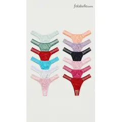 GENERICO - Tanga Pack x6 Semihilo Mujer 100% Algodón con Detalles en Encaje - Colores Variados