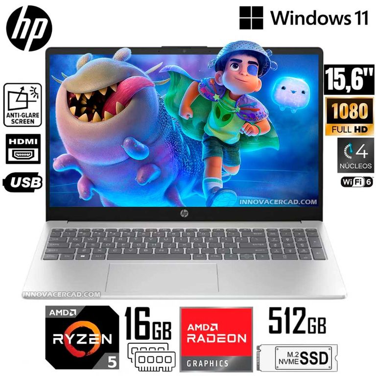 Laptop HP 15-FC0256LA AMD Ryzen 5 7520U 16GB RAM 512GB 15.6 FULL HD
