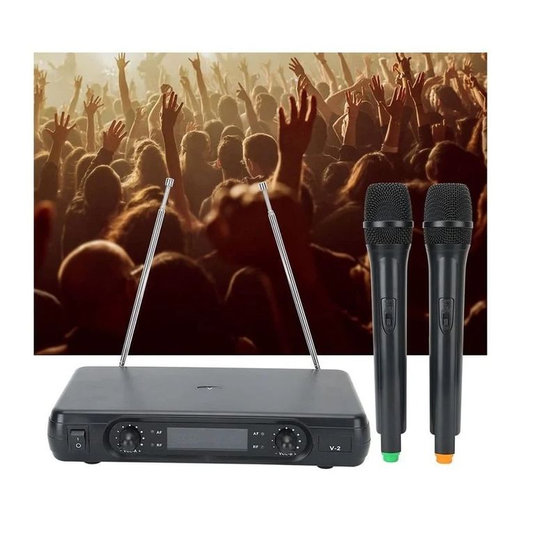 Micrófono Dual Inalámbrico Profesional XY-V2-P VHF - Set de 2 Micrófonos para Karaoke y Eventos