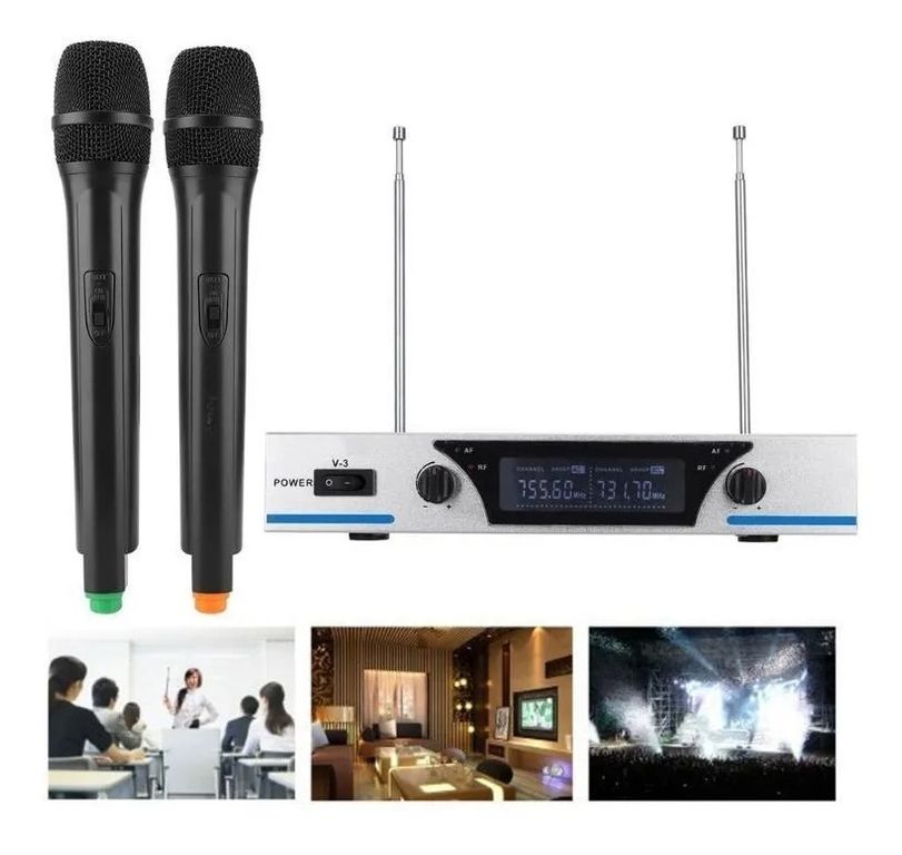 Sistema de Micrófonos Doble XY-V-3 Inalámbrico - Receptor de Pantalla Digital y Reducción de Ruido