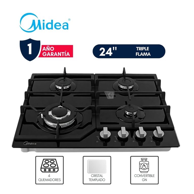 Encimera Empotrable a Gas 24” - Triple Flama Negro MTGB24R3402GG