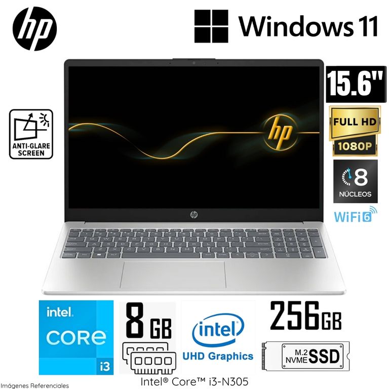 Laptop 15-FD0004LA Intel Core™ i3 N305 RAM 8GB Disco 256GB SSD 15.6" FHD FreeDOS (802N6LA#ABM)