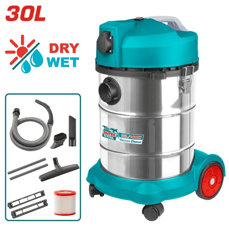 ASPIRADORA INDUSTRIAL 30L 1400W ACERO INOXIDABLE SECO Y HÚMEDO-TVC14301