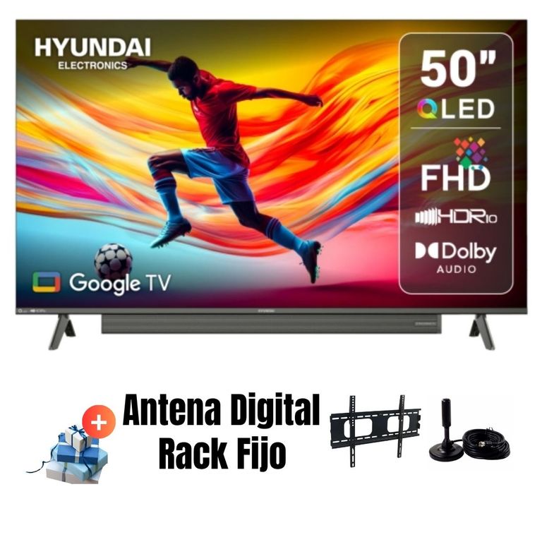Televisor Smart TV 50'' QLED FHD HYLED5029QFG 2025 + Ant + Rack Fijo