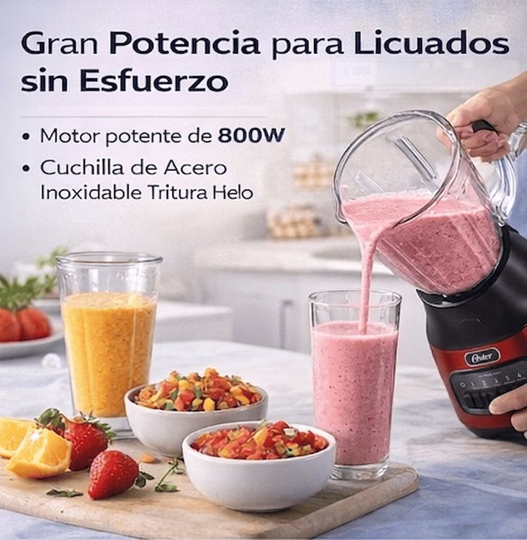 Licuadora 1.5L 800W Vaso de Vidrio 6 Velocidades + Pulso BLSTPEG-CPB Roja