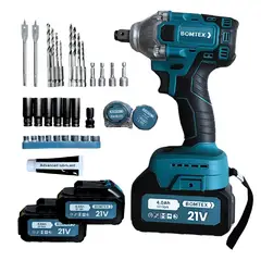 GENERICO - LLAVE DE IMPACTO INALÁMBRICA BOMTEX 21V 4.0AH + KIT COMPLETO DE ACCESORIOS ALTO TORQUE 450NM
