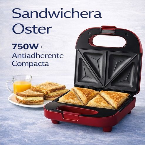 Sandwichera Compacta 750W Antiadherente CKSTSM2885R Roja 2 Sandwiches