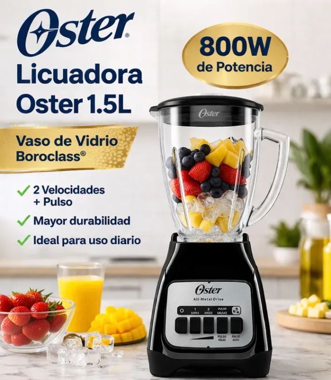 Licuadora 1.5L BLSTKAG-BPB Vaso de Vidrio Boroclass 2 Velocidades + Pulso 800W Negra