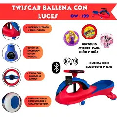 OKA - TWIST CAR MUSICAL BALLENA CON BLUETOOTH, LUCES LED Y TIMON CON SONIDO PARA NIÑO