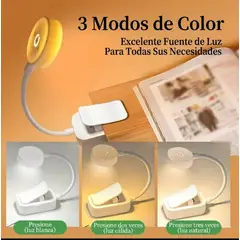 GENERICO - LAMPARA BLANCA INALAMBRICA DE LECTURA LED 3 EN 1: CLIP MULTIUSO, CUELLO 360° Y 3 MODOS DE LUZ