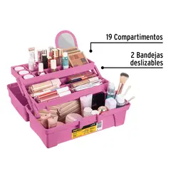 PRETUL - Caja cosmetiquera 14", doble bandeja, rosa, 25052