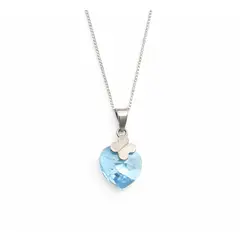 FERNANDA ROMERO JOYAS Y ACCESORIOS - Collar - Mariposa Libertad - Corazón color Agua Marina Cristalino y Plata