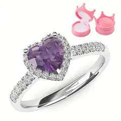 GENERICO - Anillo de Promesa Corazon Acero Regulable Plateado Cofre Corona