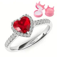 GENERICO - Anillo de Promesa Corazon Acero Regulable Plateado Cofre Corona