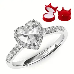 GENERICO - Anillo de Promesa Corazon Acero Regulable Plateado Cofre Corona R