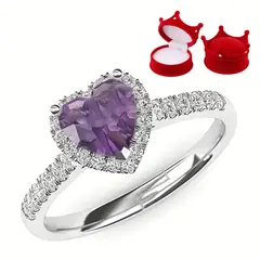 GENERICO - Anillo de Promesa Corazon Acero Regulable Plateado Cofre Corona R
