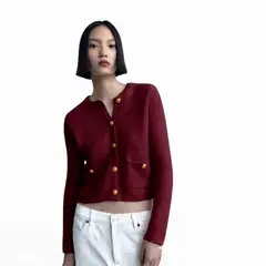 GENERICO - Cardigan Mujer Casual Bolsillo Botones Mlarga Hilo Algodon 359G-28 Color Vino