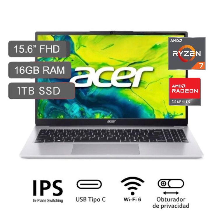 Laptop Ryzen 7 16GB RAM 1TB SSD 15.6FHD Windows 11 - Aspire