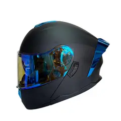 XTREME - CASCO PARA MOTO NEGRO VISOR AZUL ALERON CROMADO TALLA L