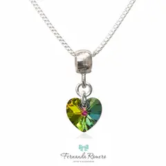 FERNANDA ROMERO JOYAS Y ACCESORIOS - Delicado Collar VerdeTornasol Brillante Multicolor - Cristal Austriaco y Plata nacional