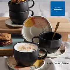 CORONA - Set de Tazas con platos 8 Piezas Euritmia 249.6cc