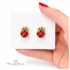 FERNANDA ROMERO JOYAS Y ACCESORIOS - Lindos Aretes Argollas Frutitas - Piñas - Aretes de Acero Dorados y esmaltados A1
