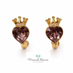 FERNANDA ROMERO JOYAS Y ACCESORIOS - Hermosos Aretes Argollas Reina de Corazones - Baño de Oro Rosé con Cristal Elegantes y Finos