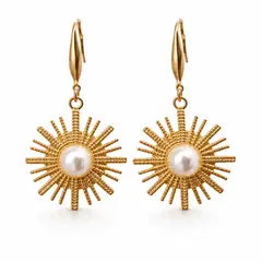 FERNANDA ROMERO JOYAS Y ACCESORIOS - Hermosos Aretes Chunky Golden Sol de Luxe Dorado de Acero con Perlas